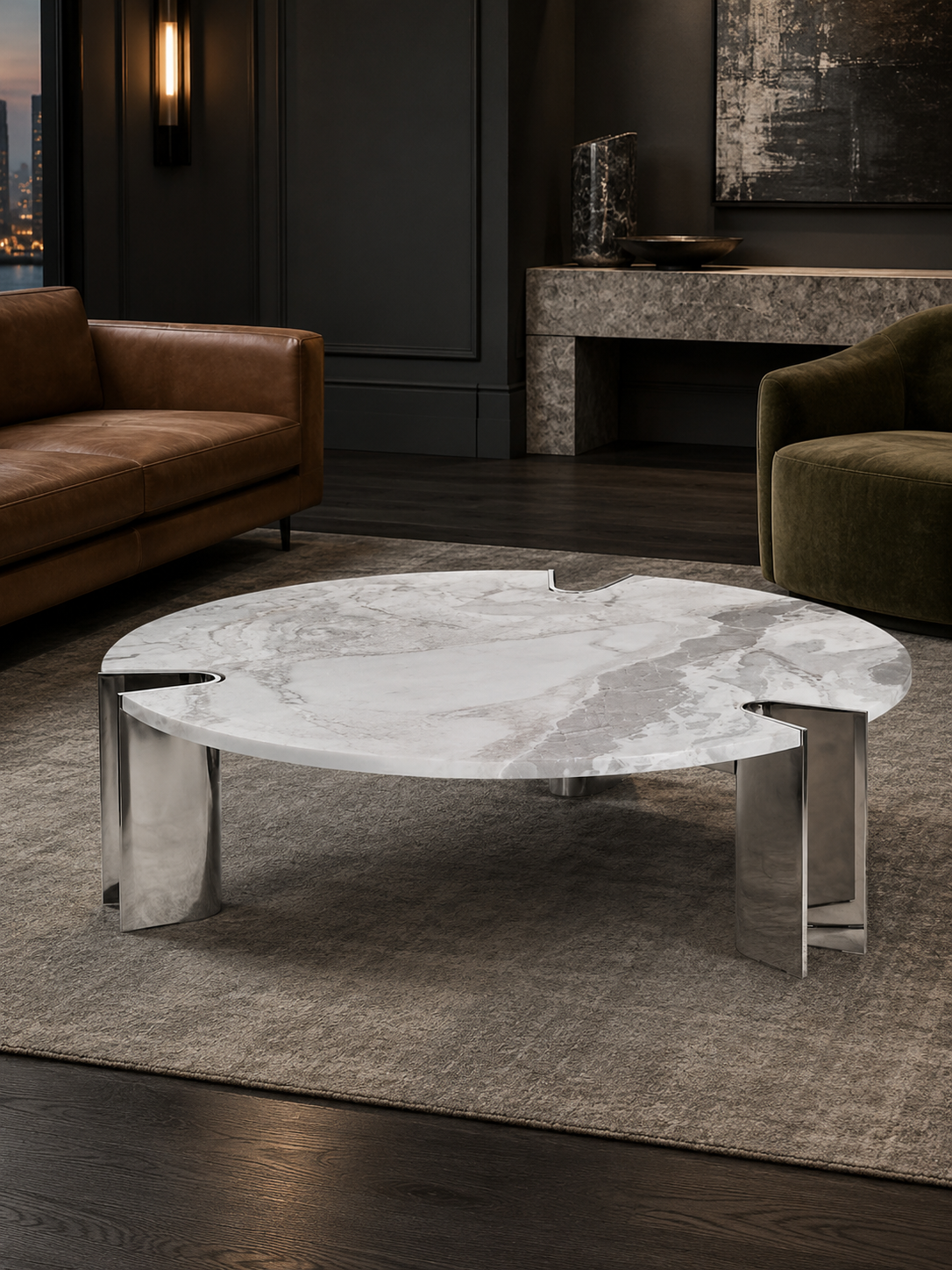 Trinity Notch White Marble Coffee Table