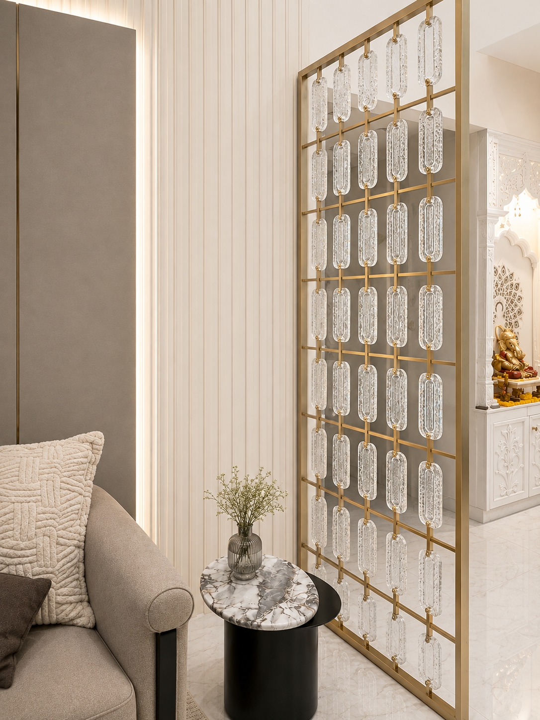 Crystal Link Gold PVD Decorative Glass Partition