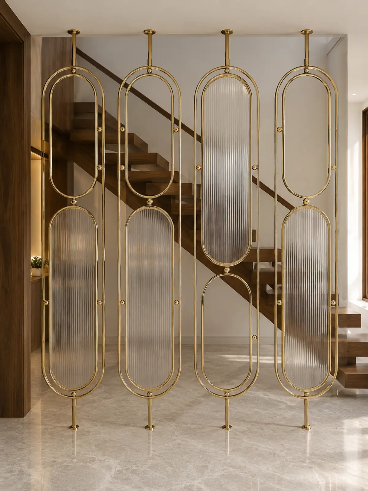 Arcadia Gold PVD Fluted Glass Partition