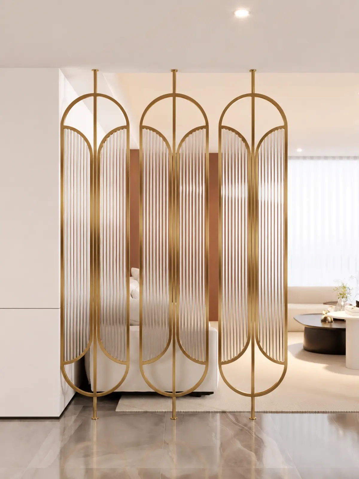 Capsule Rhythm Gold PVD Fluted Glass Partition