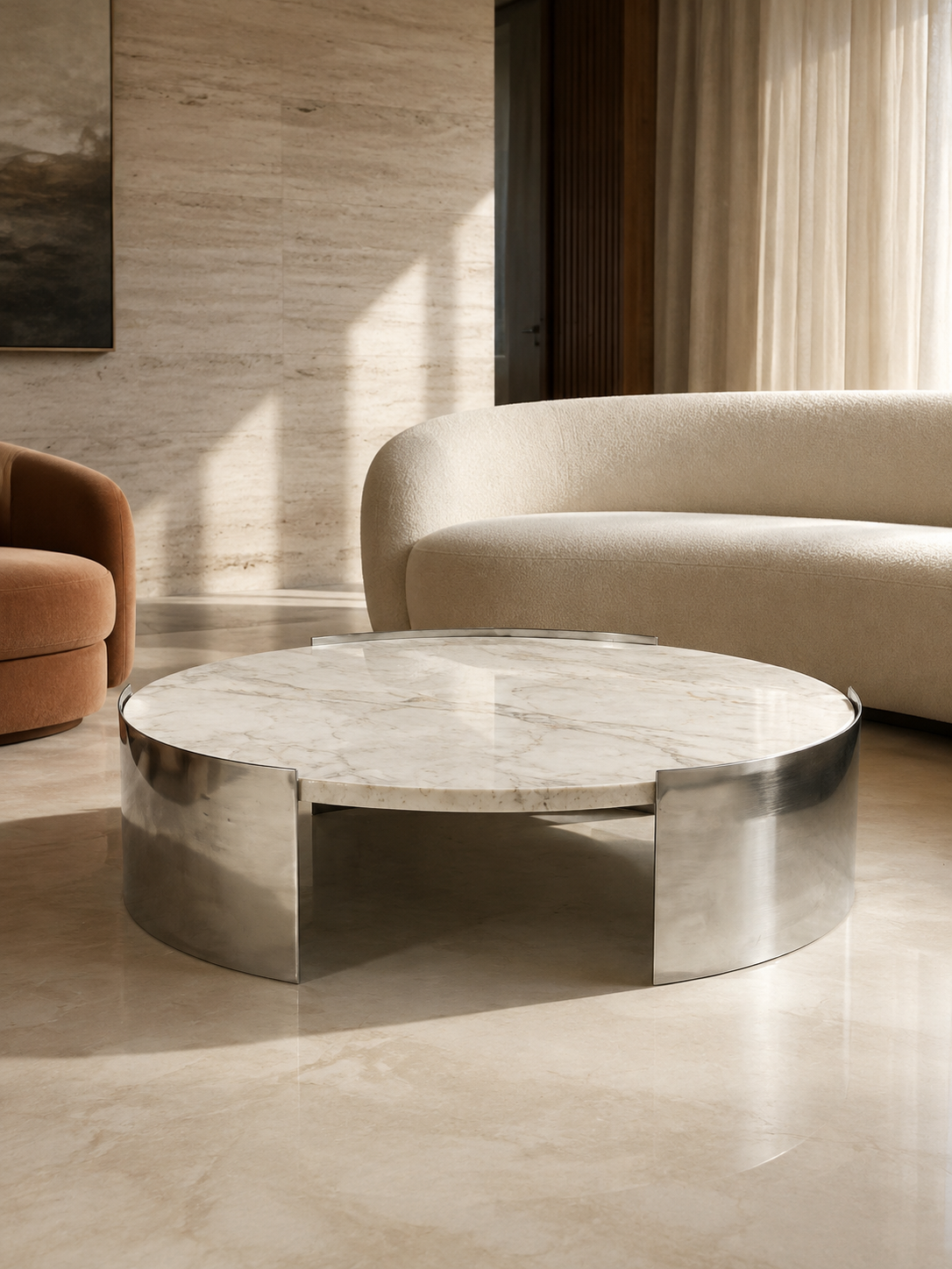 Orbit Band White Marble Coffee Table