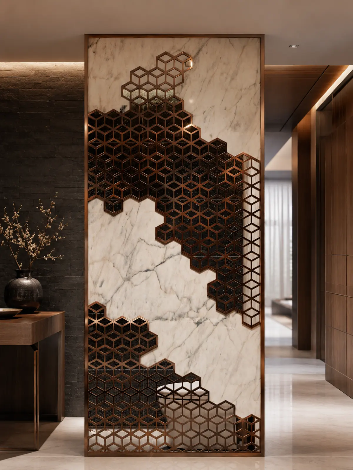 Geometric Cube Bronze PVD Marble Partition